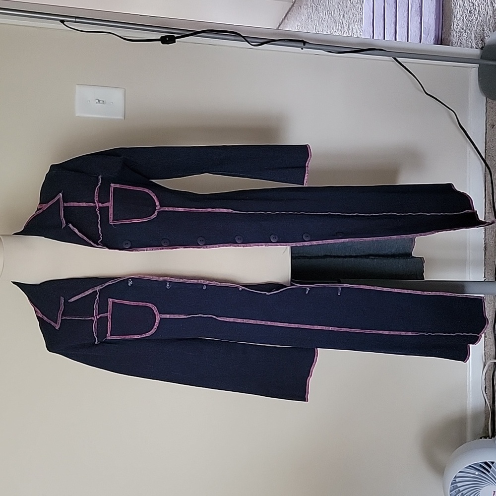 Vintage Denim 2000 Long Jacket Coat with Pink Trim